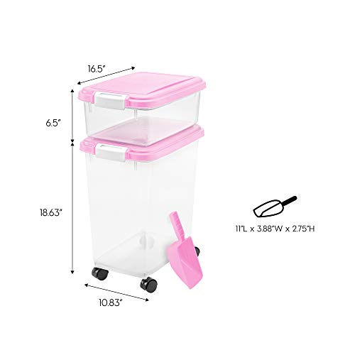 IRIS-USA-3-Piece-41-Lbs-45-Qt-WeatherPro-Airtight-Pet-Food-Storage-Container-Combo-with-Scoop-and-Treat-Box-for-Dog-Cat-and-Bird-Food-Keep-Fresh-Translucent-Body-Easy-Mobility-Pink - Cucciolini Doodles   IRIS-USA-3-Piece-41-Lbs-45-Qt-WeatherPro-Airtight-Pet-Food-Storage-Container-Combo-with-Scoop-and-Treat-Box-for-Dog-Cat-and-Bird-Food-Keep-Fresh-Translucent-Body-Easy-Mobility-Pink