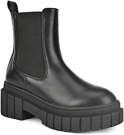 READYSALTED Women's Ankle Low Heel Platform Chunky Sole chelsea Slip On Boots(HONGO1-BK,US11)
