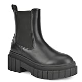 READYSALTED Women's Ankle Low Heel Platform Chunky Sole chelsea Slip On Boots(HONGO1-BK,US7)