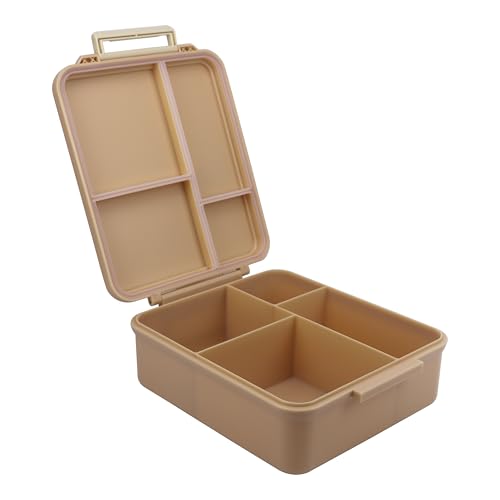 Image of Bento Mega Lunch Box, carrying handle - 4 No-Mix Compartments | Microwave & Dishwasher Safe | for Adult, Preschool, School 1600ML, OZ (Brown Latte)