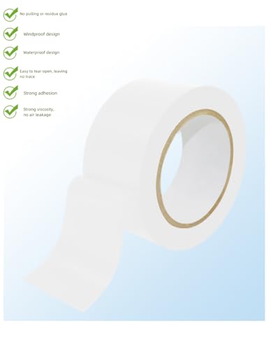 Image of bepisof1 roll of White Moisture-Proof Tape, 2 Inch x 33 Ft, Suitable for Bottom Seams, Insulation Repair, and Door and Window air Leakage Prevention