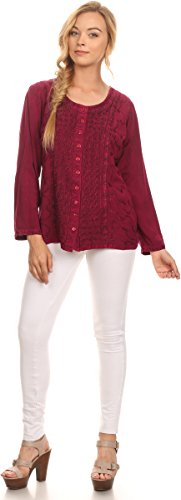 Image of Sakkas Fedella Deep Scoop Neck Long Sleeve Blouse Top with Adjustable Back Straps