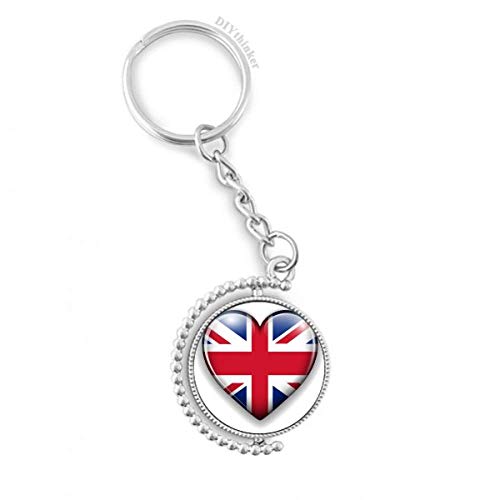 Porte-clés Union Jack en forme de coeur drapeau Royaume-Uni multicolore rotatif