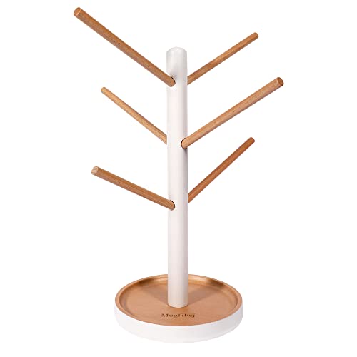 Image of MUGFILWJ Headband Holder Organizer with 6 Branches Wooden Scrunchie Display Hanger with Bottom Bracket for Hair Hoop Hairband Jewelry Claw Clips Perfect Gifts for Girls and Women(white)