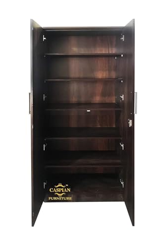 Image of CASPIAN Engineered Wood 2 Door Wardrobe (Black Wenge) | Pre-Assembled Furniture | Cupboard /Almirah for Bedroom Clothes Storage Organizer with 6 Shelves and Key Lock