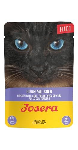 JOSERA Filet Huhn mit Kalb (16 x 70 g) | Adult | Premium Nassfutter für ausgewachsene Katzen | Huhn & Kalb mit 40% Hühnerfilet | getreidefrei | Katzenfutter nass im Frischebeutel | 16er Pack