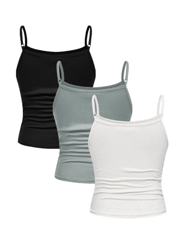Image of SOLY HUX Girl's Tank Tops 3 Packs Cute Ruched Spaghetti Strap Camisole Slim Fit Undershirts