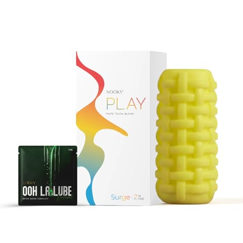 Image of NOOKY Surge 2-in-1 Sleeve Massager & Water Based Natural Lube for Men | Waterproof Stretchable Ribbed Design | Super Soft Silicone | Stress Relief & Relaxation | Yellow Colour