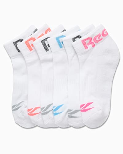 Image of Reebok Womens Quarter Socks 6 Pack Comfort Cushioned Athletic Socks | Moisture-wicking Fabric Keeps Feet Dry, Flexible Knit Hugs the Arch, Plush Footbed Absorbs Shock