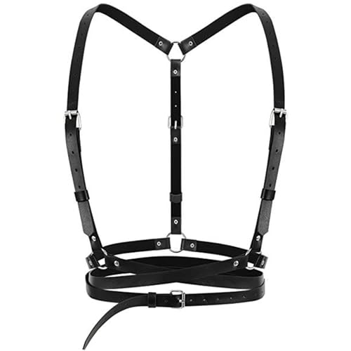 VKFOFEG Se Unterwäsc, Harness Damen Leder Verstellbare Harness Gürtel für Frauen Gothic Körper Harness Damen Oberkörper Leder Harness für Frauen Sexy Outfit für Party Bondage Geschirre