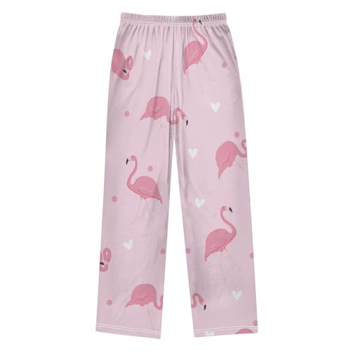 Flamingo Heart Boys Pants Boys Athletic Pants Long Pant for Boy with Pockets Wide-Leg Size 6-14Y2