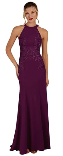 Image of KDTM Satin Lace Mother of The Bride Dresses Long Halter Sleeveless Formal Dresses for Women Wedding Guest