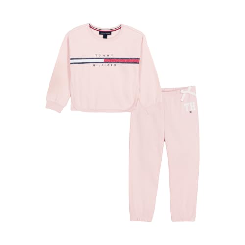 Tommy Hilfiger Girls' 2-Piece Fleece Set, Crewneck Sweatshirt with Jogger Sweatpants, Lotus, 4T - image 1