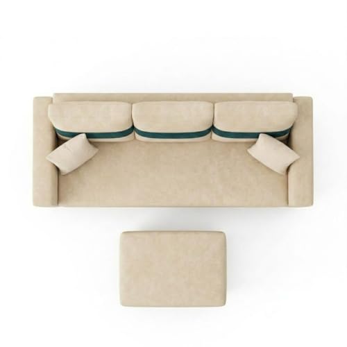 Image of FURNY Luxury Conva 4 Seater Sofa Set with Ottoman for Living Room |Soft Suede Fabric Upholstered | Modern Cushioned Comfortable Couch for Home Office & Drawing Room | Cream