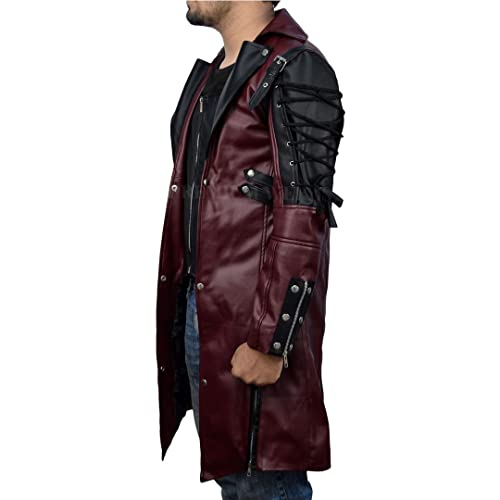 Steampunk Leather Jacket-Steampunk Gothic men Leather Maroon & Black coat Jacket3