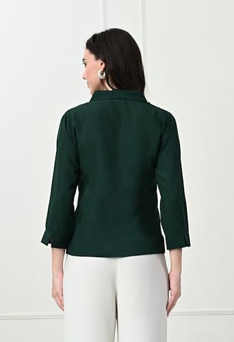 Image of FUNDAY FASHION Women's Crepe Casual Regular Fit Solid V Collered Shirt (Pack of 2)