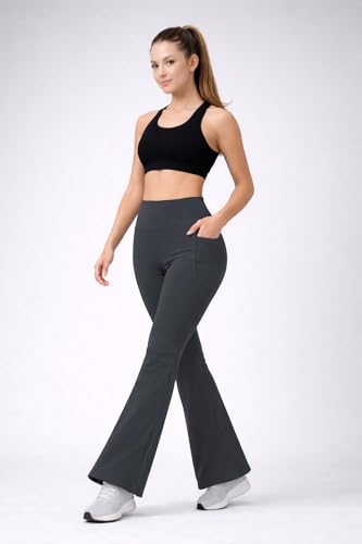Image of Women's High Waist Bootcut Yoga Pants with Side Pockets | Flared Gym Leggings for Women | Stretchable Workout Bell Bottom Tights for Yoga, Gym, Running & Casual Wear Pack of 2