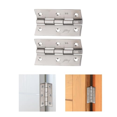Godrej Door Fittings | SS Door Hinge 3 inch x 14 Gauge (Pack of) | Premium Matte Satin Finish (4360) | Heavy Duty Smooth Operation Kabza for Windows & Wardrobe | 3 x 16 - Plain Joint