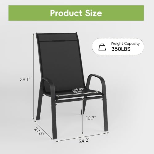 Image of Patio Chairs Set of 4, Stackable Outdoor Dining Chairs for All Weather, Metal Modern Outside Furniture Chair for Pool Side, Garden, Backyard Deck, Black