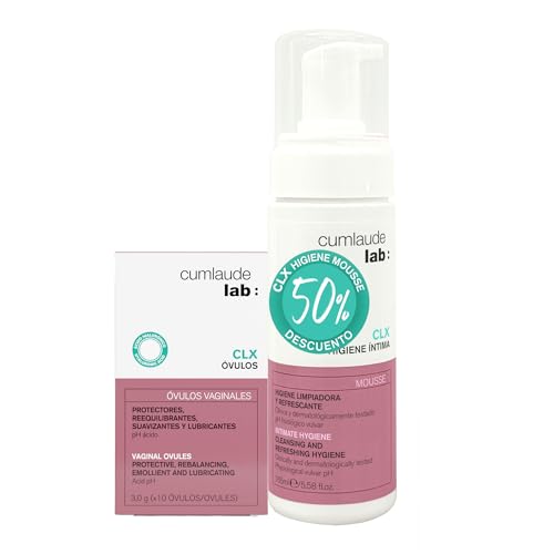 Cumlaude Lab   Pack Óvulos Vaginales Hidratantes y Calmantes CLX y Mousse para la Higiene Intima con Acción Protectora y Refrescante CLX 165 ml, Dermatológicamente Testados