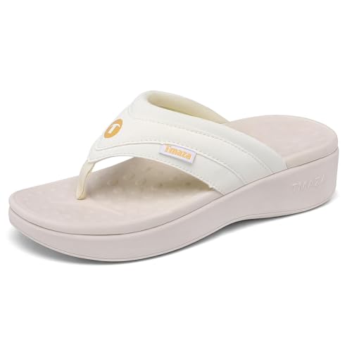 Image of Womens Platform Arch Support Flip Flops | Summer Wedge orthotic Slide Sandals footbed Thong Sandals for Pool Beach