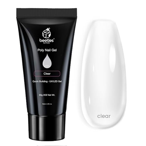 Beetles Nail Extension Gel, 60g Clear Builder Nail Gel Nail Art Design Nail Enhancement Gel for Beginner & Professional Easy DIY Fall Nails at Home Salon Manicure for Women, UV & LED Lamp Needed