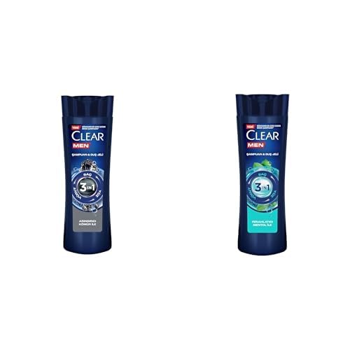 Clear Men 3 in 1 Şampuan & Duş Jeli Arındırıcı Kömür Saç Yüz Vücut İçin ve Clear Men 3 in 1 Şampuan & Duş Jeli Ferahlatıcı Mentol Etkisi Saç Yüz Vücut İçin 350 ml
