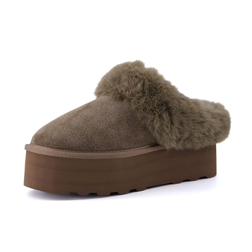 CUSHIONAIRE Women's Husky Genuine Suede cozy mule Platform +Memory Foam, Wide Widths Available2