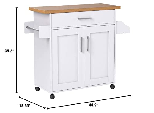 Hodedah Kitchen Island With Spice Rack, Towel Rack & Drawer, White With Beech Top #TOP2
