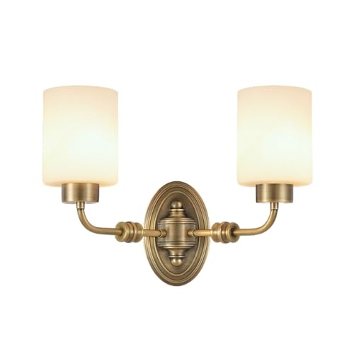 Aplique de Pared Industrial Vintage, lámpara de Pared Dorada de 2 Luces con Pantalla cilíndrica de Vidrio Esmerilado, Aplique de Pared con Acabado en latón Antiguo, Aplique rústico Doble clásic