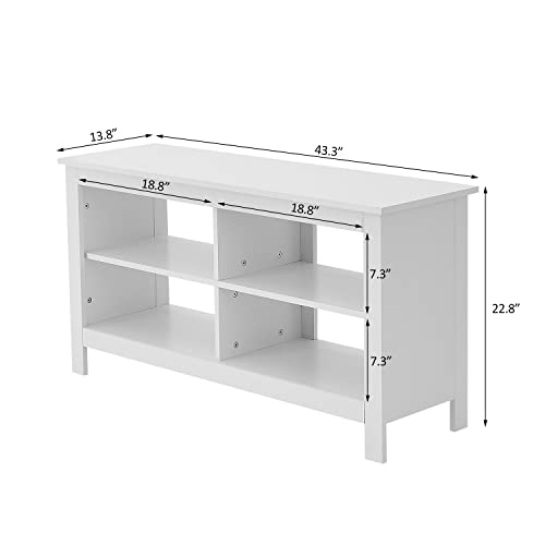 Gyger 43 Inches TV Stand,Mid Century Modern Entertainment Center with 4 Open Shelves Farmhouse TV Media Console Table for Living Room,Bedroom,Television Stand up to 50 Inches(White)