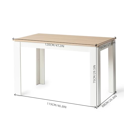 FURNITABLE Esstisch, Esszimmertisch Holztisch für Küche, Minimalistisches Design, Esstisch für 4, 120x70x75cm, Eiche und Weiß