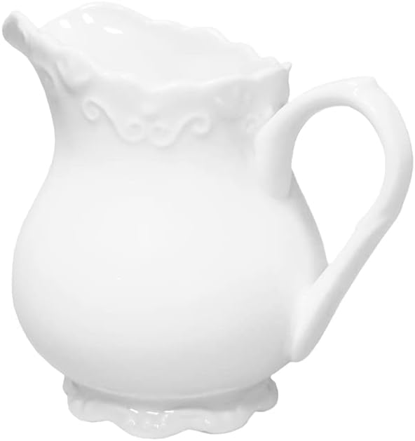 JHNIF Vintage Pure White Ceramic Creamer with Handle, 6 Oz
