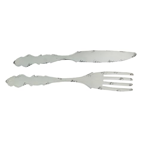 Zeckos Set of 2 Large Knife and Fork White Metal Wall Hangings - Decorative Utensil Pieces for Country Farmhouse Kitchen Decor - Rustic Elegance - 30 Inches Long by Zeckos - Image 6