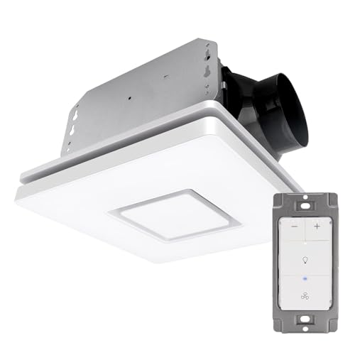 Ventilador extractor de baño Akicon con interruptor dimmer, 90 CFM, luz LED 15W 3CCT con luz nocturna 5W, cuadrado, blanco miniatura 1