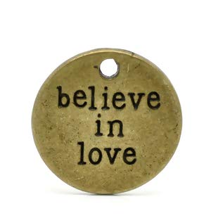 PEPPERLONELY 20pc Antiqued Bronze Round Message Believe in Love Carved Charms Pendants 20mm x20mm(6/8" x6/8")