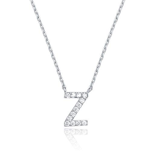 PAVOI 14K White Gold Plated Cubic Zirconia Initial Necklace | Letter Necklaces for Women | Z Initial