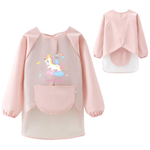 FYting Tablier Enfant,Blouse Peinture Enfant,Tablier Cuisine,4-8 ans(Rose)
