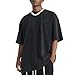 Bobeutou Oversized Vintage Acid Wash Tshirt for Men Cotton Solid T Shirt Streetwear Basic Tees Casual Baggy Loose Shirts Tops (Black,XL,X-Large)