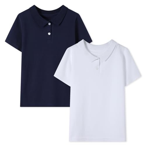 HILEELANG Unisex Boy Girl Uniform Polo Shirts Pique Cotton School Tops Tee Shirts 2 Packs2