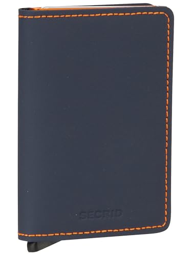 SECRID Slim Wallet Genuine Matte Leather RFID Safe Card Case for max 12 cards (Night Blue & Orange)