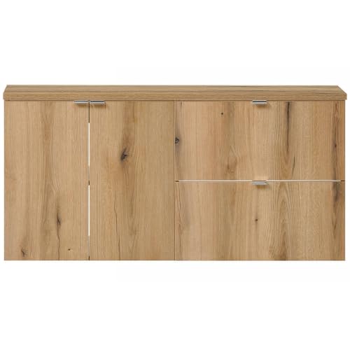 [en.casa] Mueble de Baño Bajo Lavabo Newport Módulos Suspendidos con 2 Cajones y 2 Puertas Batientes Encimera de 120 cm Sin Recortes 120x60x40 cm MDF/Aglomerado - Roble