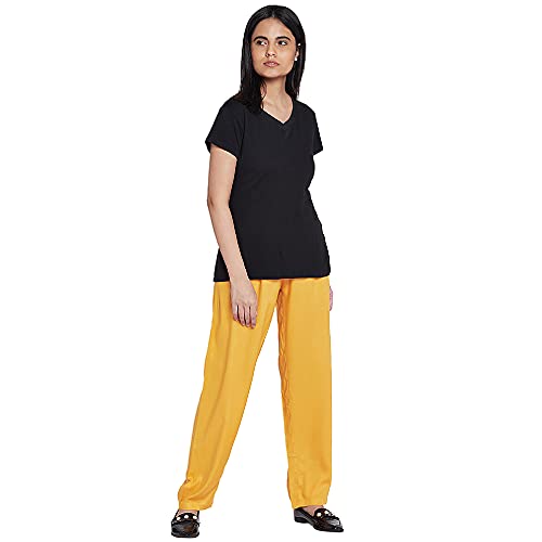 Image of GO COLORS Women Solid Mid Rise Relaxed Fit Viscose Casual Pants