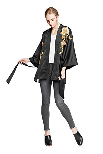 KIM+ONO Women's Charmeuse Kimono Jacket - Peony & Butterfly - Black