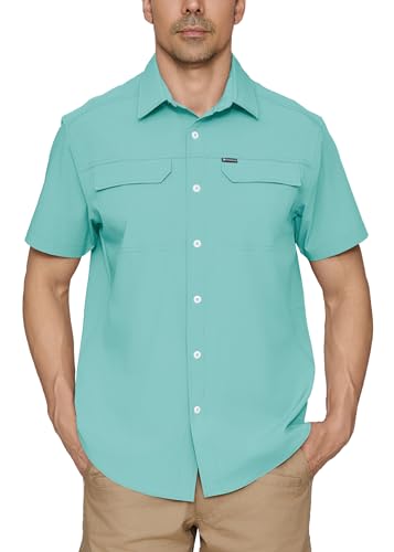 PIQIDIG Men's UPF 50+ Sun Protection Shirt Short Sleeve Hiking Fishing Shirt Quick Dry for Safari Travel Button Down Shirts3