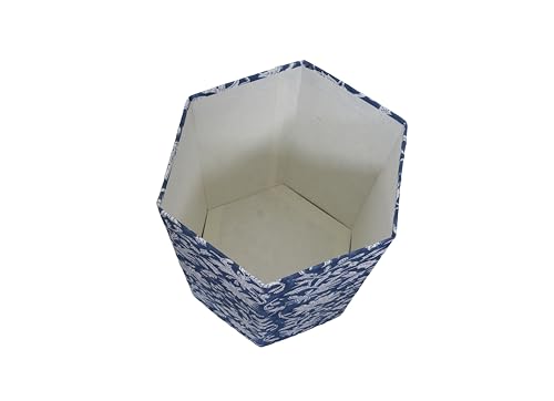 Image of 3.3 Gallon Cotton Hand Block Printed Paper Waste Basket |Small Decorative Trash Can for Housewarming Gifts in Living Room, Bedroom, Bathroom | Eco-Friendly, Plastic-Free (1, Blue White FLOWAR)