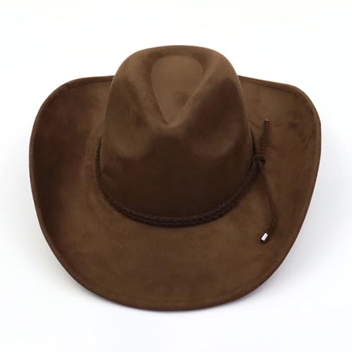 Image of Western Cowboy Hat for Women Men Wide Brim Cowboy Hat for Women with Woven Buckle Belt Suede Classic Fedora Hats