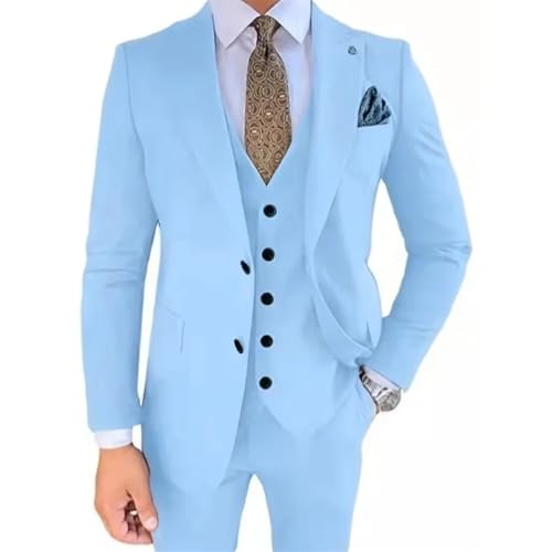 Men 3 Pieces Suits Lapel Formal Tuxedo Set Wedding Business Prom Blazer Vest Pants Set3
