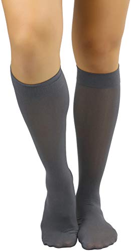 Image of ToBeInStyle Women's Opaque Knee High Nylon Fashion Socks Solid & w /Front Satin Bow