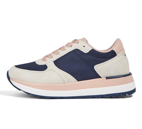 LUCKY STEP Women's Platform Fashion Sneakers Retro Neutral Classic Trainers Colorblock Casual Lace-up Stylish Tennis Chunky Walking Shoes